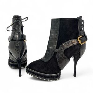 Christian Dior Galliano Vintage 90s Y2K Black Suede Leather Ankle Boots 37.5 7